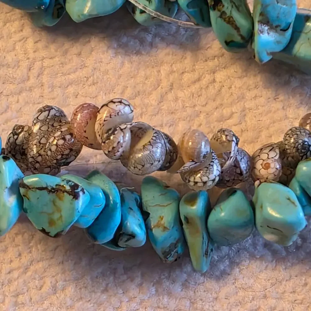 Abalone Pendant Snail Shell & Turquoise Stone Necklace w/  Boho 213 - Picture 7 of 9